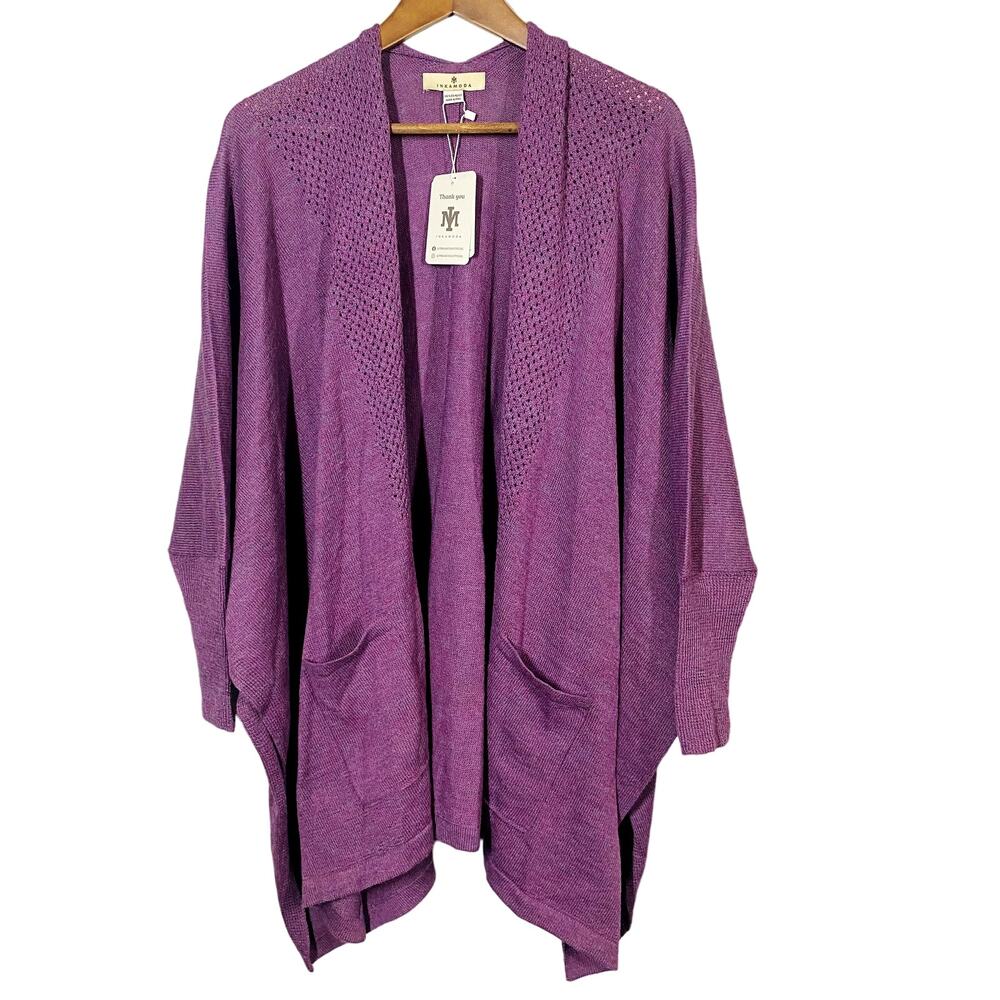 NEW! Inka Moda 100% Alpaca Cardigan Cori Lilac Purple Cape Poncho Inkamoda - L